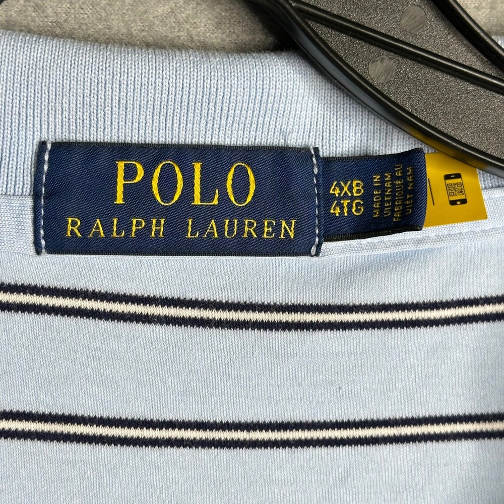 Polo Ralph Lauren Mens Striped Polo Shirt 4XB Light Blue Black White Pony - Picture 5 of 8
